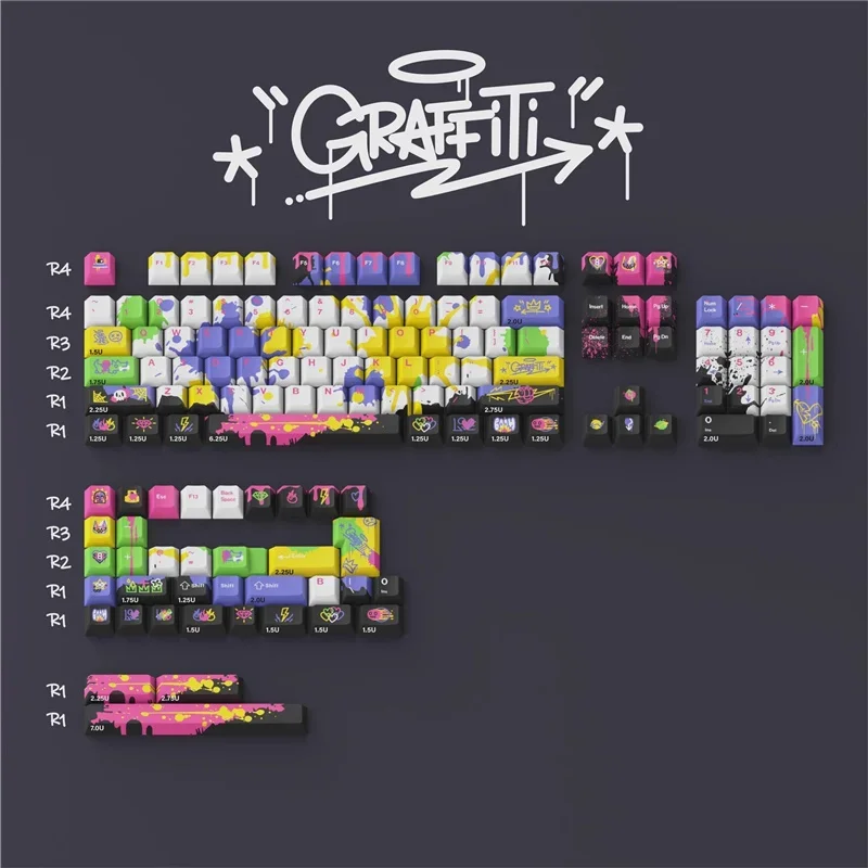 141 Keys/Set New Graffiti Multi-Color Cherry Profile PBT Material Keycaps for MX Switch Mechanical Gaming DIY Custom Keyboard