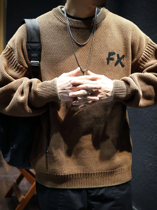 

Retro Large Size Men's Knitted Sweater Loose Fit round Ne Long Sve Cotton Wool Blend Warm Casual Outerwear for Autumn Wi...