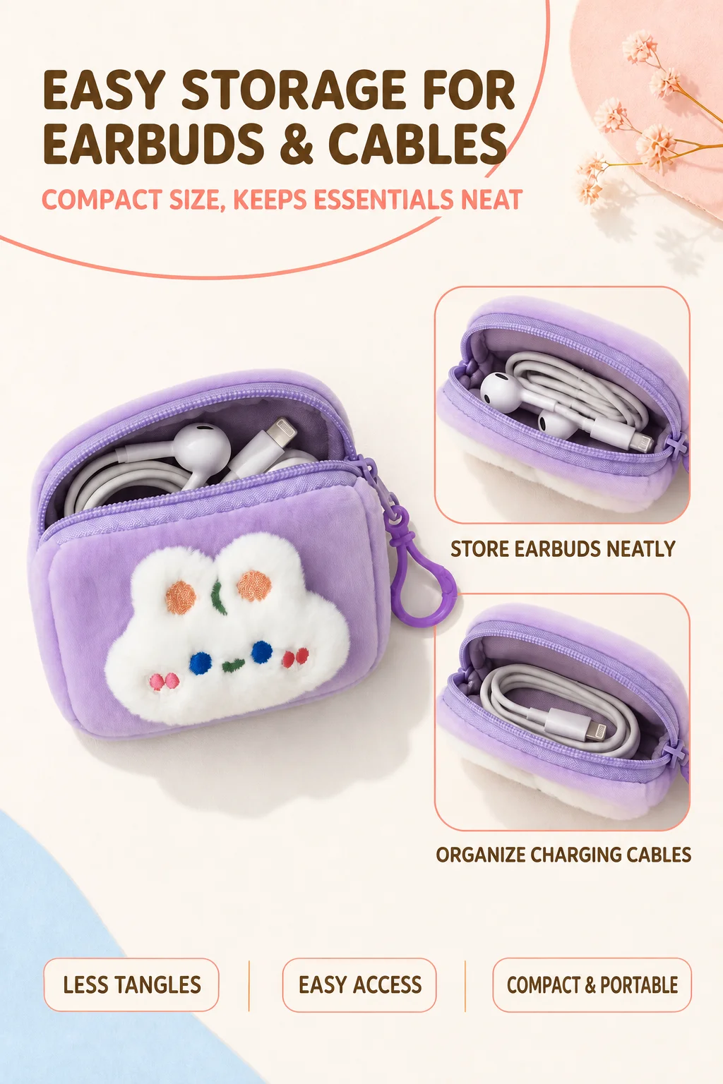 Lovely Plush Coin Bag Zipper Clip Soft Animal Carrier Minimalist Travel Card Organizer Compact Daily Storage Holder
