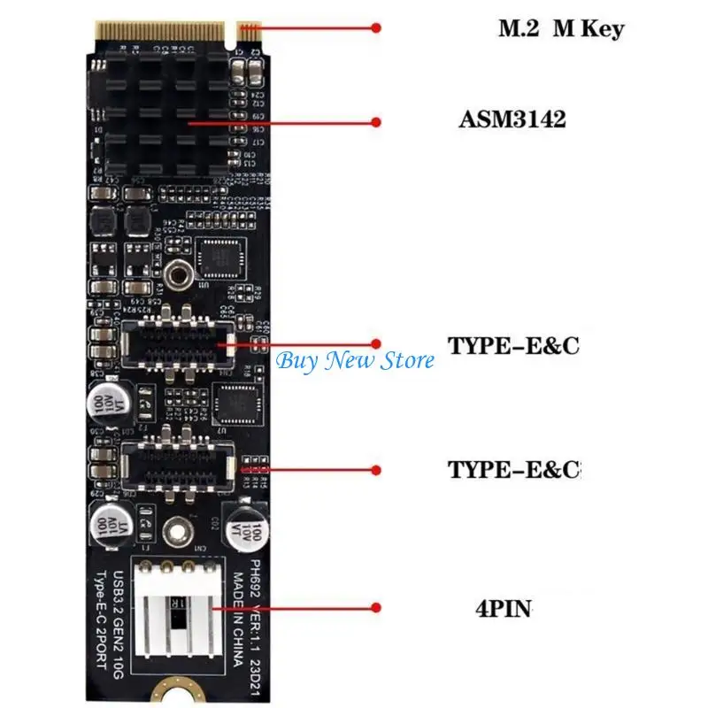 

20CE High-Speed Dual USB Expansion Card for M.2 NVME PCIe with Type-E and Type-C