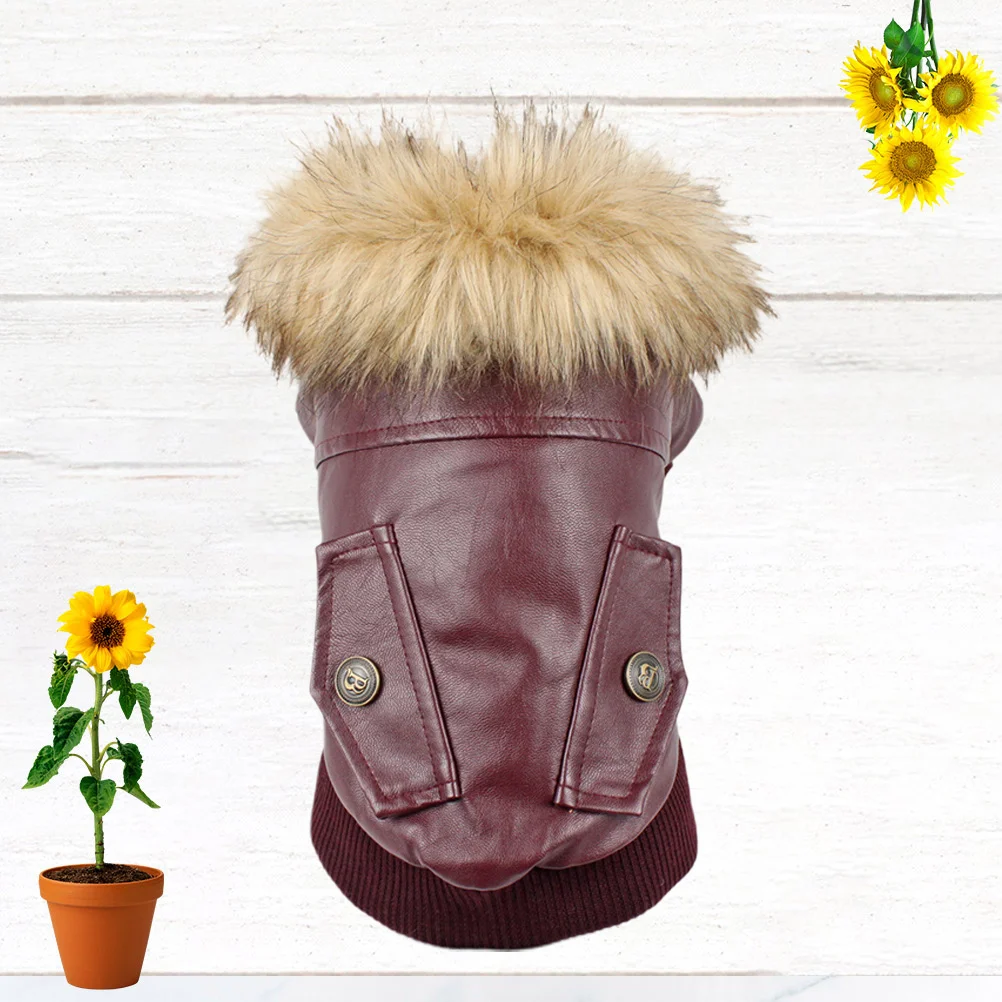 

Dog Pu Coat Warm Faux Collar Pet Costume For Puppy Winter Outdoor Walking Jogging Fashion Xl