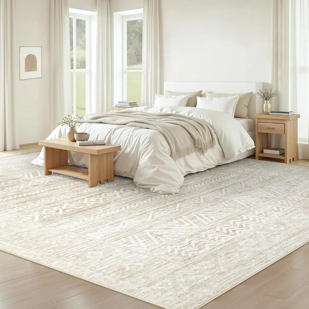 8x10 Washable Moroccan Geometric Boho Rug - Farmhouse Style, Non-Slip, Stain Resistant, Large Low Pile, Soft Carpet