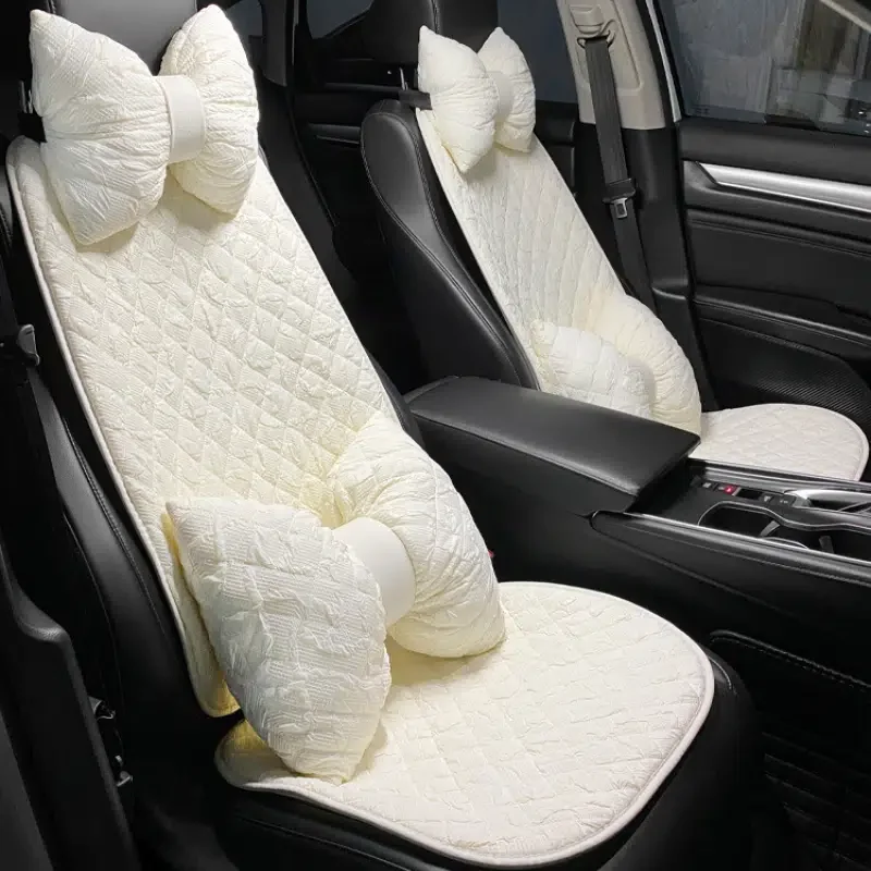 1pc Car Seat Cushion, Non-slip Breathable Lace Texture With Bow Tie Headrest Throw Pillow For Car Seat