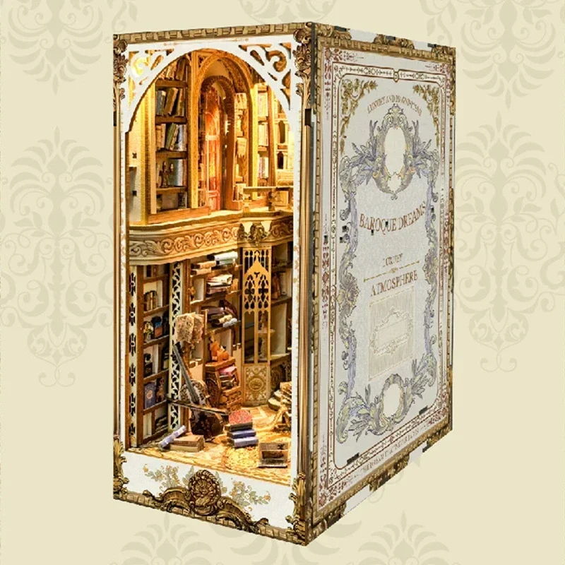 DIY Wooden Baroque Dreams Miniature Model Kits Book Nook Shelf Insert Kit Bookshelf Handmade Bookend for Friends Birthday Gifts