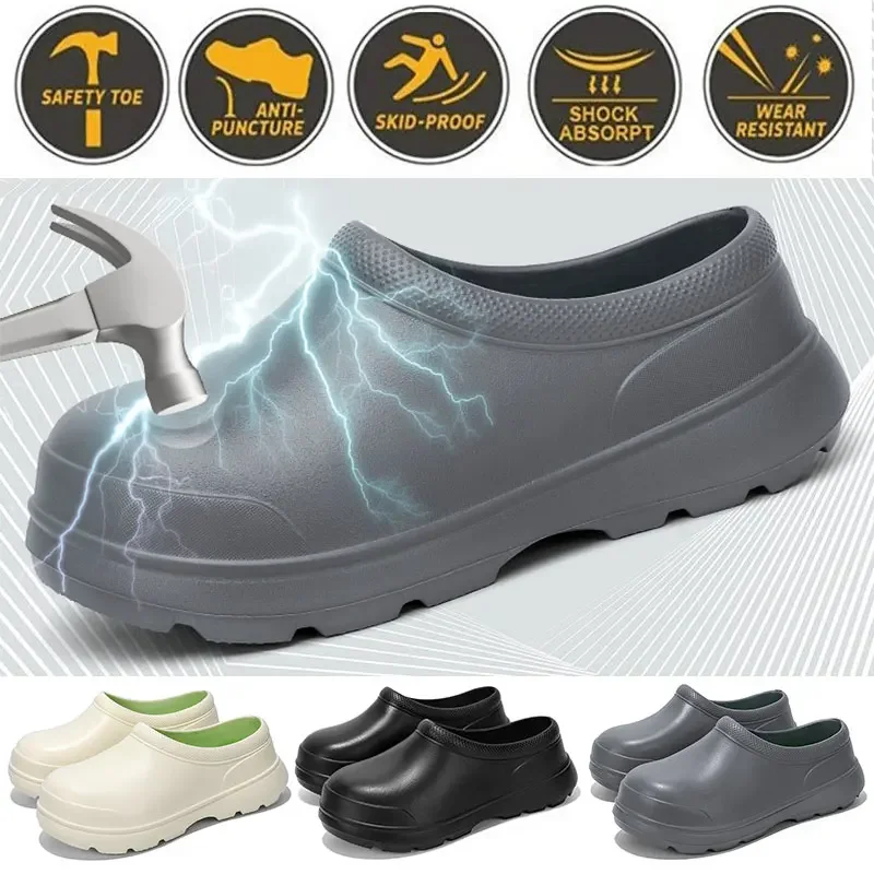 Waterproof Chef Shoes Women Men Leather Casual Shoes Business Driving Shoes Oil Resistant Water Shoes Slip on EVA Sole EU 35-45