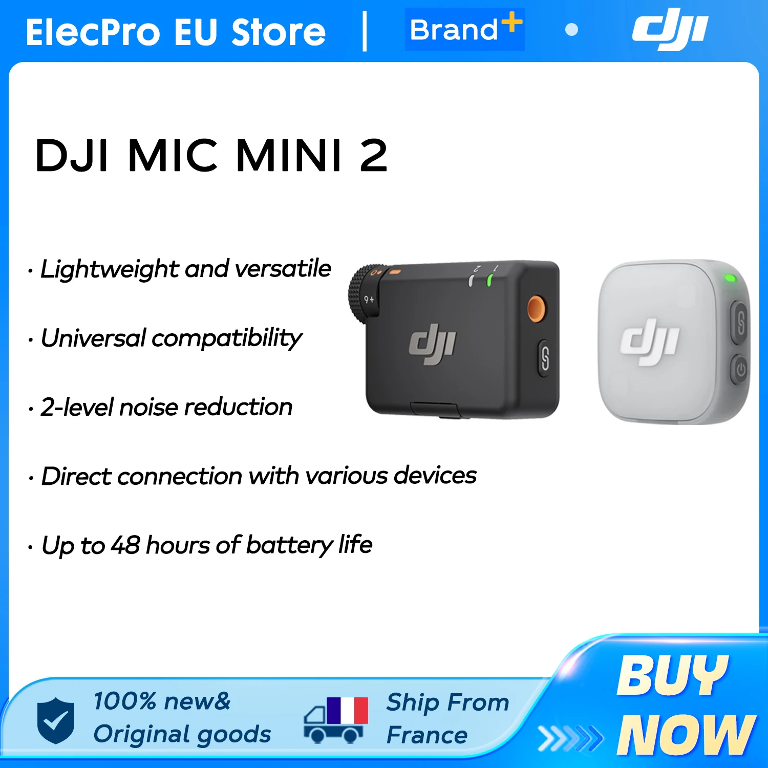 【LOCAL+】DJI Mic Mini 2 Microfono Wireless per iPhone 17/16/15 e Android/Tablet/PC, ultraleggero, batteria da 11,5 ore, ricarica rapida, riduzione del