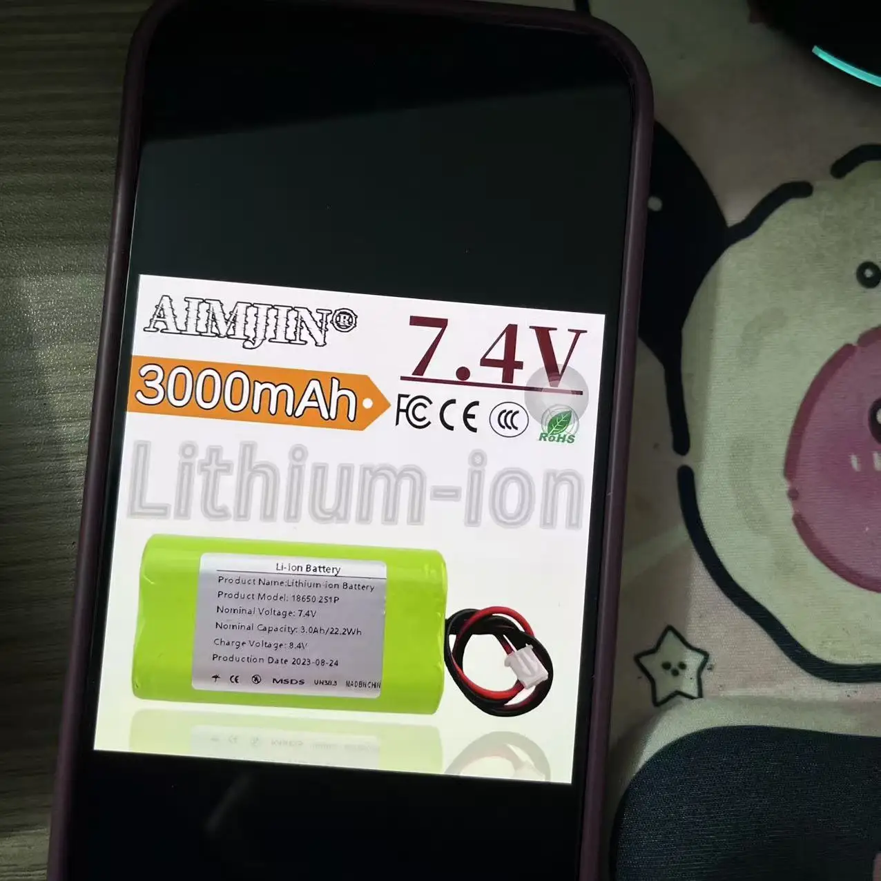 

Rechargeable Lithium 7.4V 3000mAh 18650 Battery Pack for LED Lights Speakers with Protection Board 2S1P Configuration