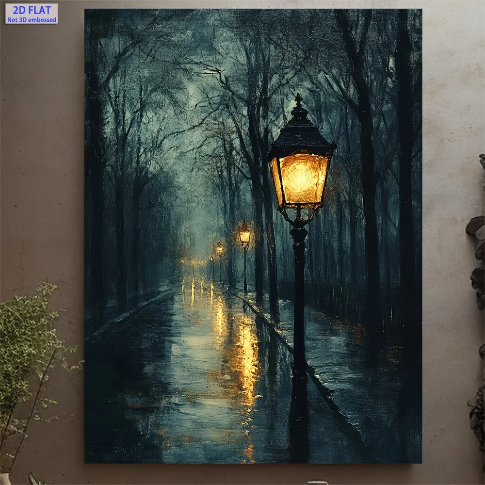 (No frame)2D Flat, 1pc Victorian Street Lamp Oil Painting Framed Canvas Print - 12x16 Inch Moody Dark Academia Wall Art Suita