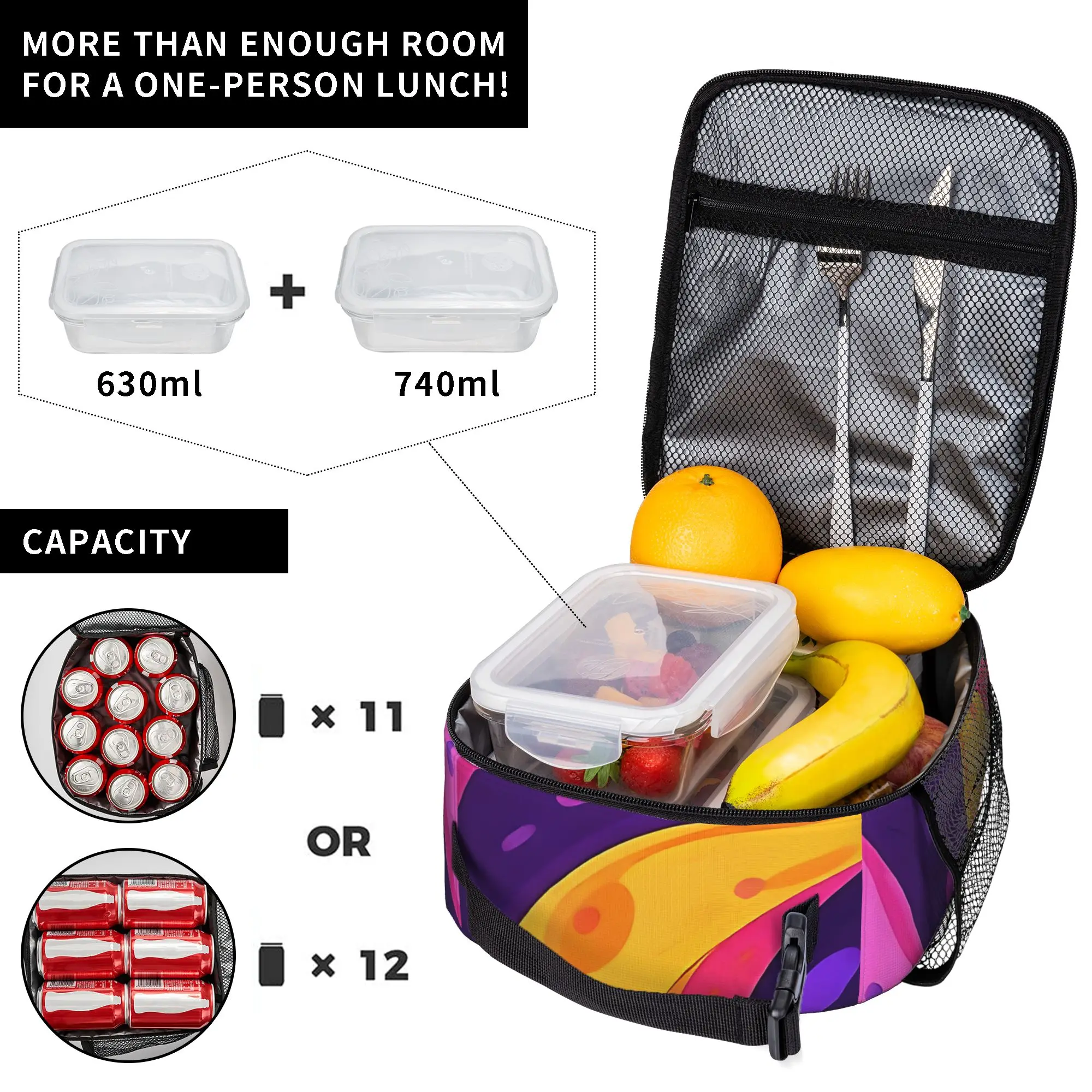 Insulated Lunch Bag Vibrant Abstract Liquid Pattern Fluid Shapes Ice Pack Rice Bag bolsa Student Bento Lunch Handbag Insulation