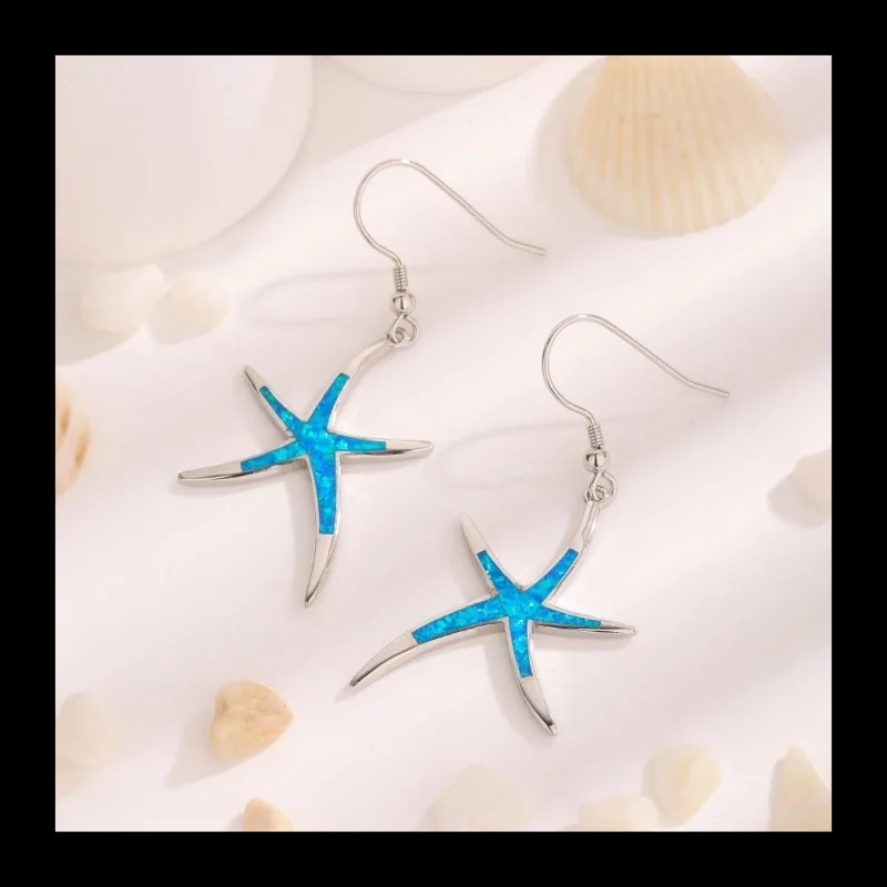 

Новые женские серьги-гвоздики из серебра 925 пробы с симфоническим опалом, элегантные и модные серьги с синей морской звездой, ювелирные изделия