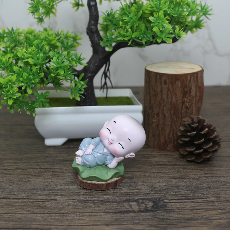 Kawaii Buddhist Monks Lotus Tibetan Buddism Figurines Buddha Statue Sculpture Car Ornaments Meditation Home Docor Decoration