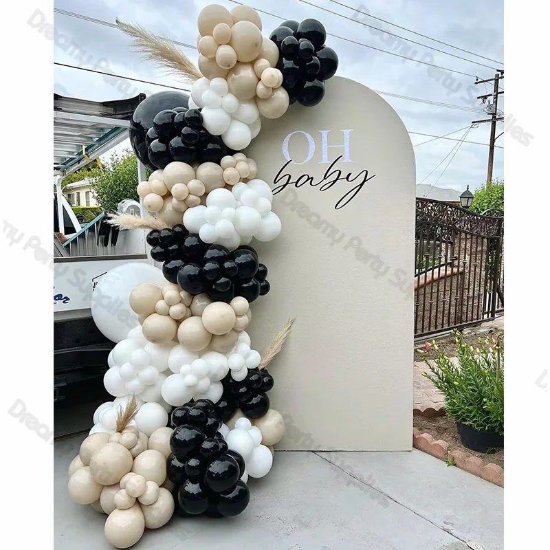 162pcs Sand White Black Balloons Arch Garland Kit Decor for Baby Shower Wedding Bride To Be Anniversary Birthday Party Supplies