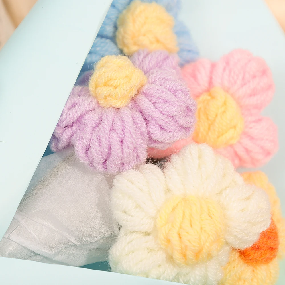 6Pcs Mini Flower Bouquet Artificial Wool Crochet Woven Knitting Daisy Decor Handmade Birthday Mother's Day Gift Photography Prop
