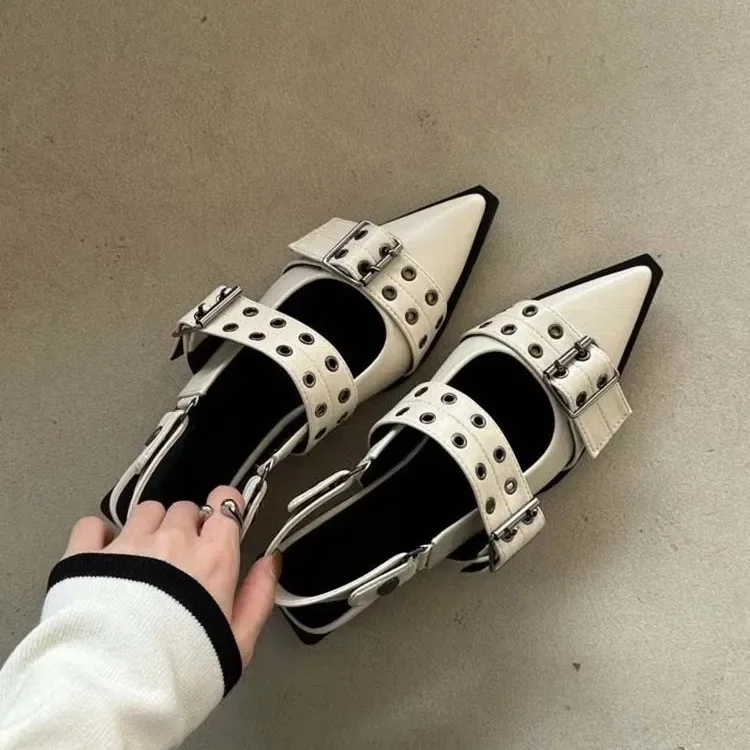 Slingback Shoes Gothic Chunky Heels Women's Pumps Rivet Street Style Medium Heel Punk Vintage Casual Sandals Spring Summer 2024