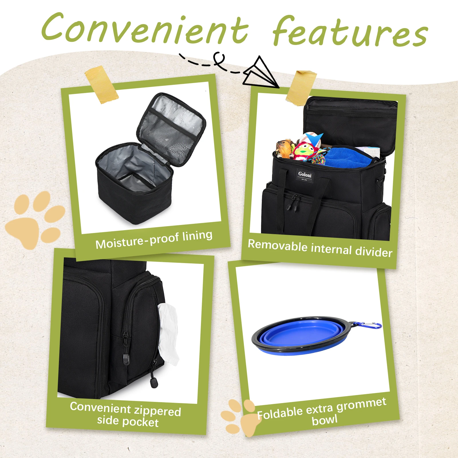 Дорожная сумка для собак, одобренная авиакомпанией — дорожная сумка для домашних животных со складными мисками, контейнерами для еды и ковриком для кормления — органайзер с несколькими карманами для