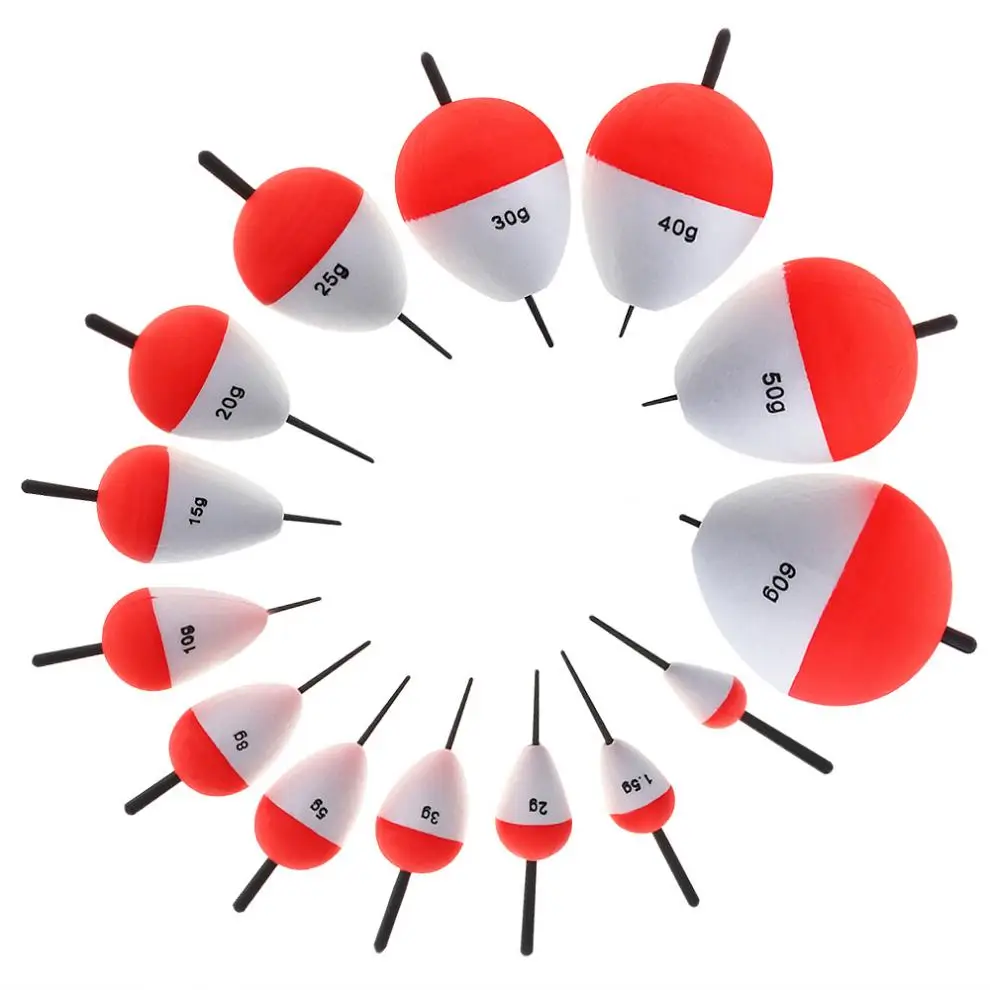 

14pcs EPS Foam Hard Fishing Floats Ball for Sea Fishing with Bobber Buoys and Vertical Float Red White Floating Fish Accessories