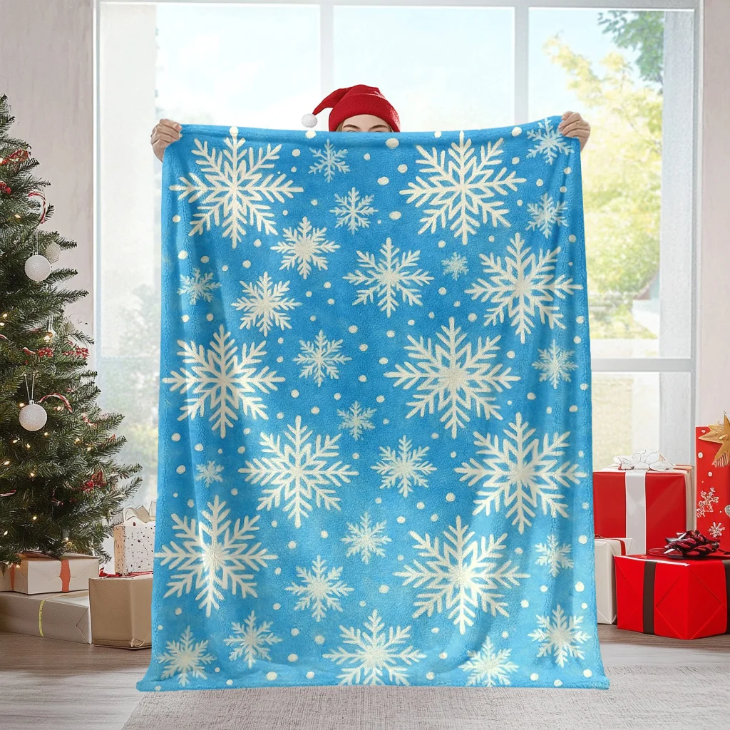 

1pc Christmas Snowflake Winter Blanket - Soft Flannel All-Season Cozy Throw with & Snowflake Pattern, Contemporary Holiday