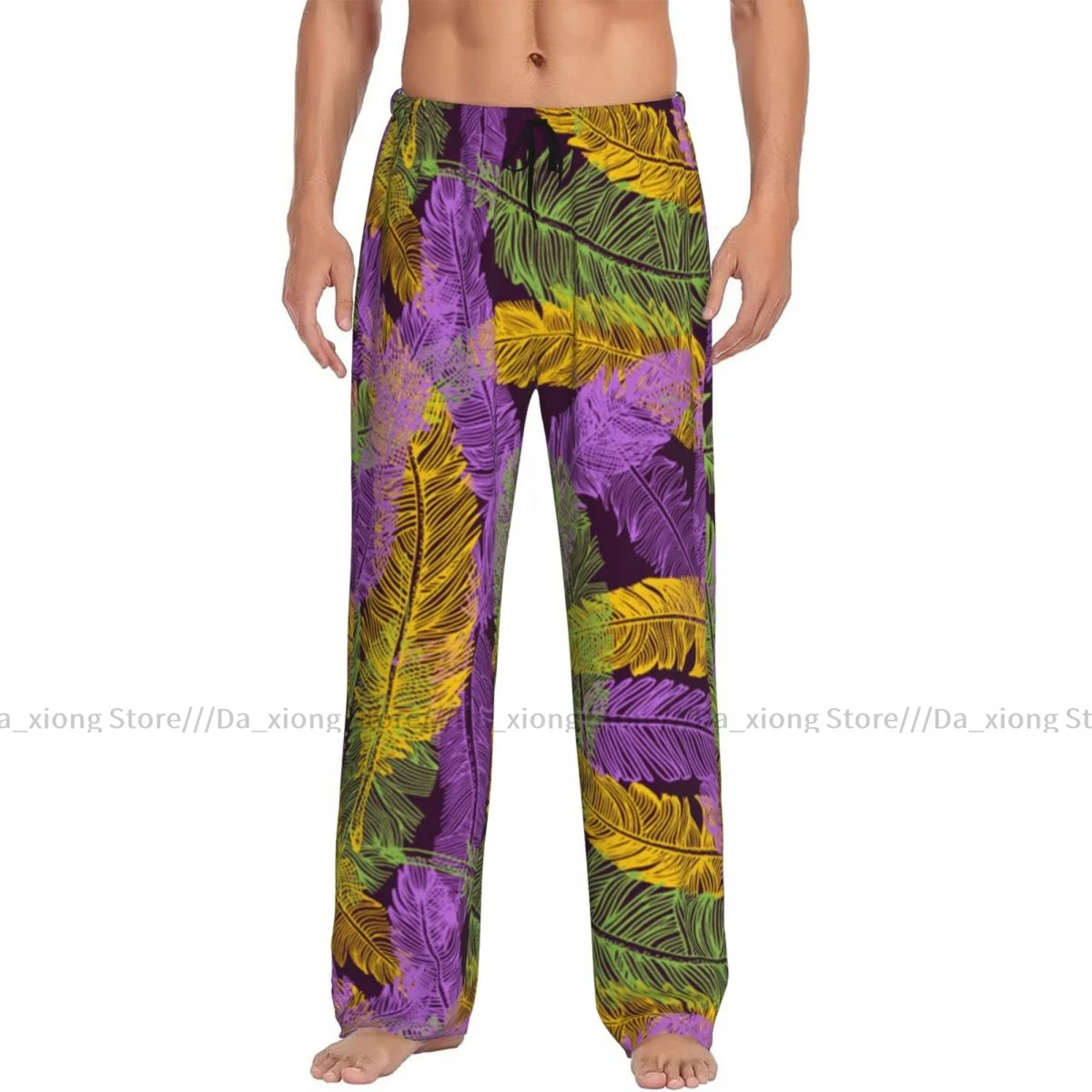 Men Sleep Bottoms Male Lounge Trousers Men's Feathers Mardi Gras Pajama Pants