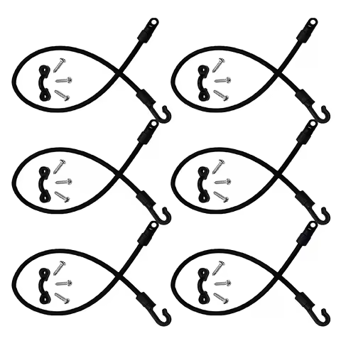 6Pcs Kayak Rod Strap Kit 14.7inch Adjustable Bungee Cord Holder Tie-Down Screws Hooks Deck Mount Fishing Boat Accessory