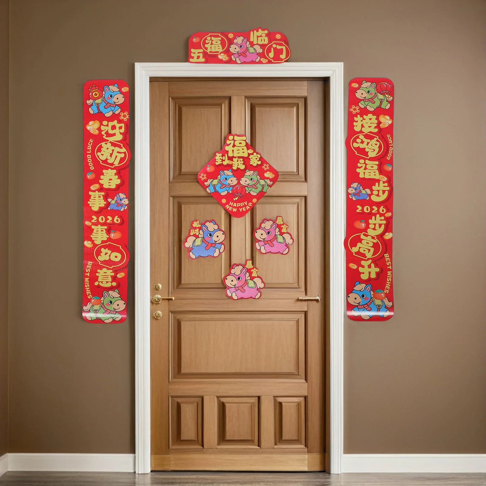 6 шт. 2026 год лошади китайский Новый год куплеты красный чайный набор весенний фестиваль благоприятные дверные наклейки поставки