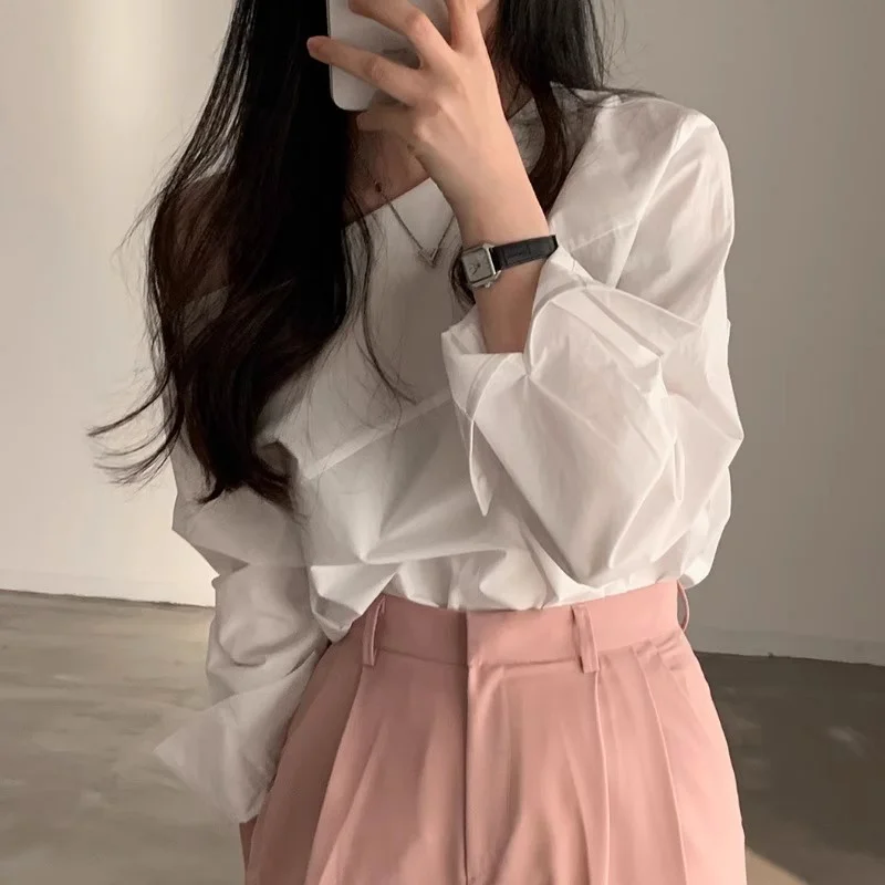 Chic 2024Spring/autumn Strapless Unique White Tops Fashionable Loose Blusas Long Sleeve Shirt Blouse Women\'s Clothing 블라우스 Mujer