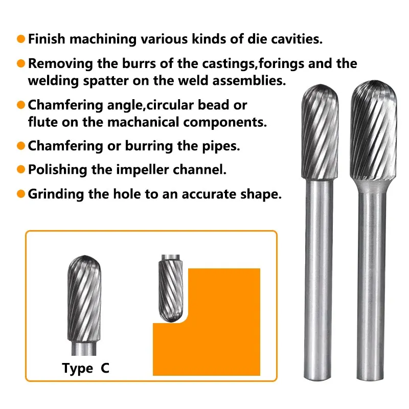  Tungsten Carbide Burr Bit Single Cut Rotary File L Type for Metal Woodworking Carving Tool Rotary Burrs 6mm Shank