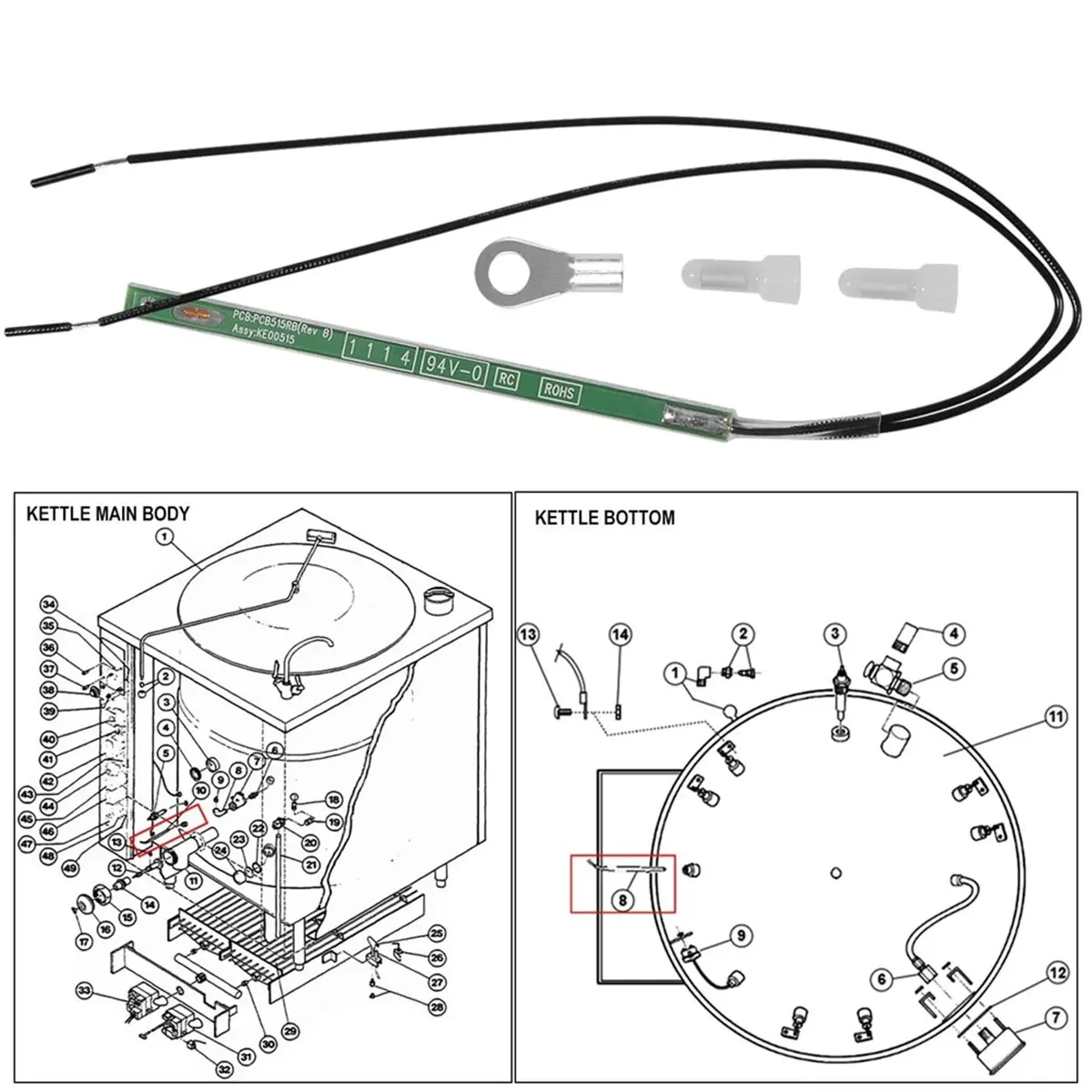 Thermistor Assembly KE00515 Replacement for Kettles HA-MKGL-100 HA-MKGL-80 HA-MKGL-100 -T -6-T