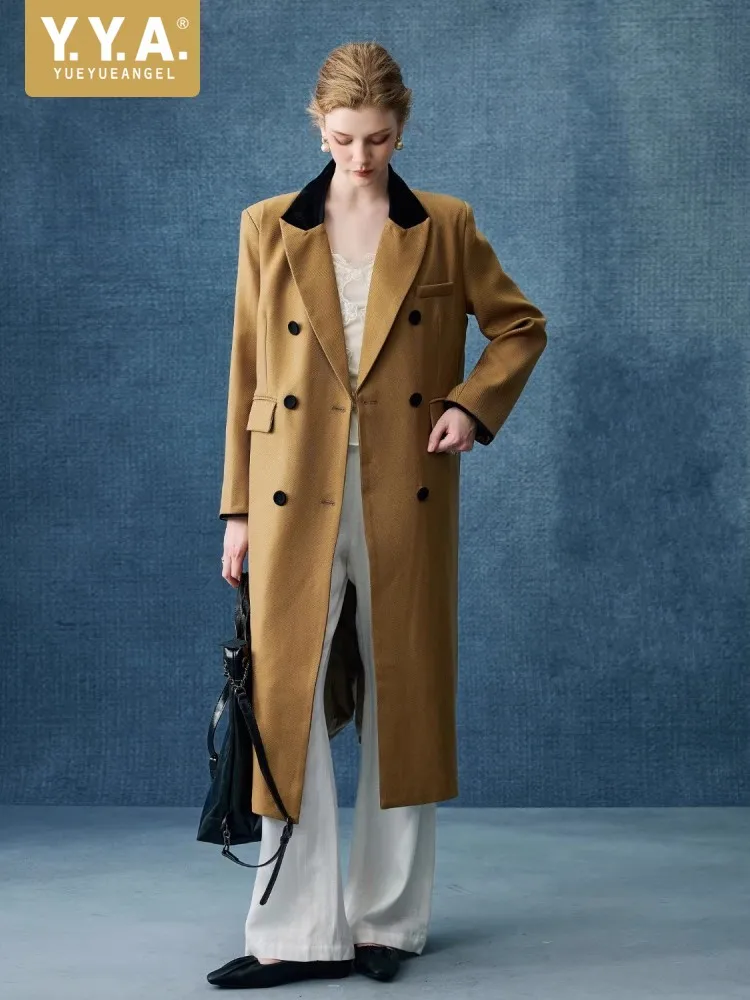 

Элегантный офисный женский рабочий длинный плащ, двубортная шерстяная ветровка, женская осенне-зимняя верхняя одежда в британском стиле, пальто