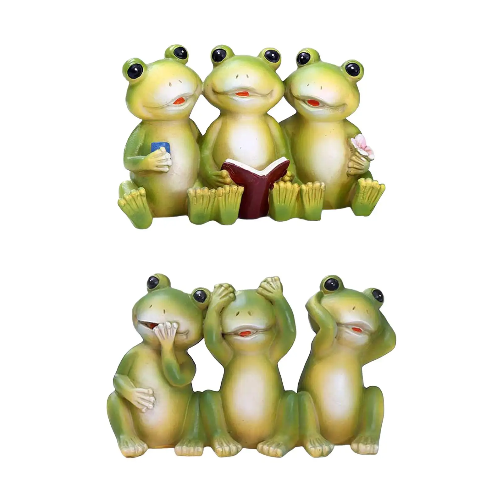 Frog Statue Cute Creative Cartoon Decorative Figurine Animal Sculpture Tabletop Ornament for Bookshelf Outside Lawn Table Shelf