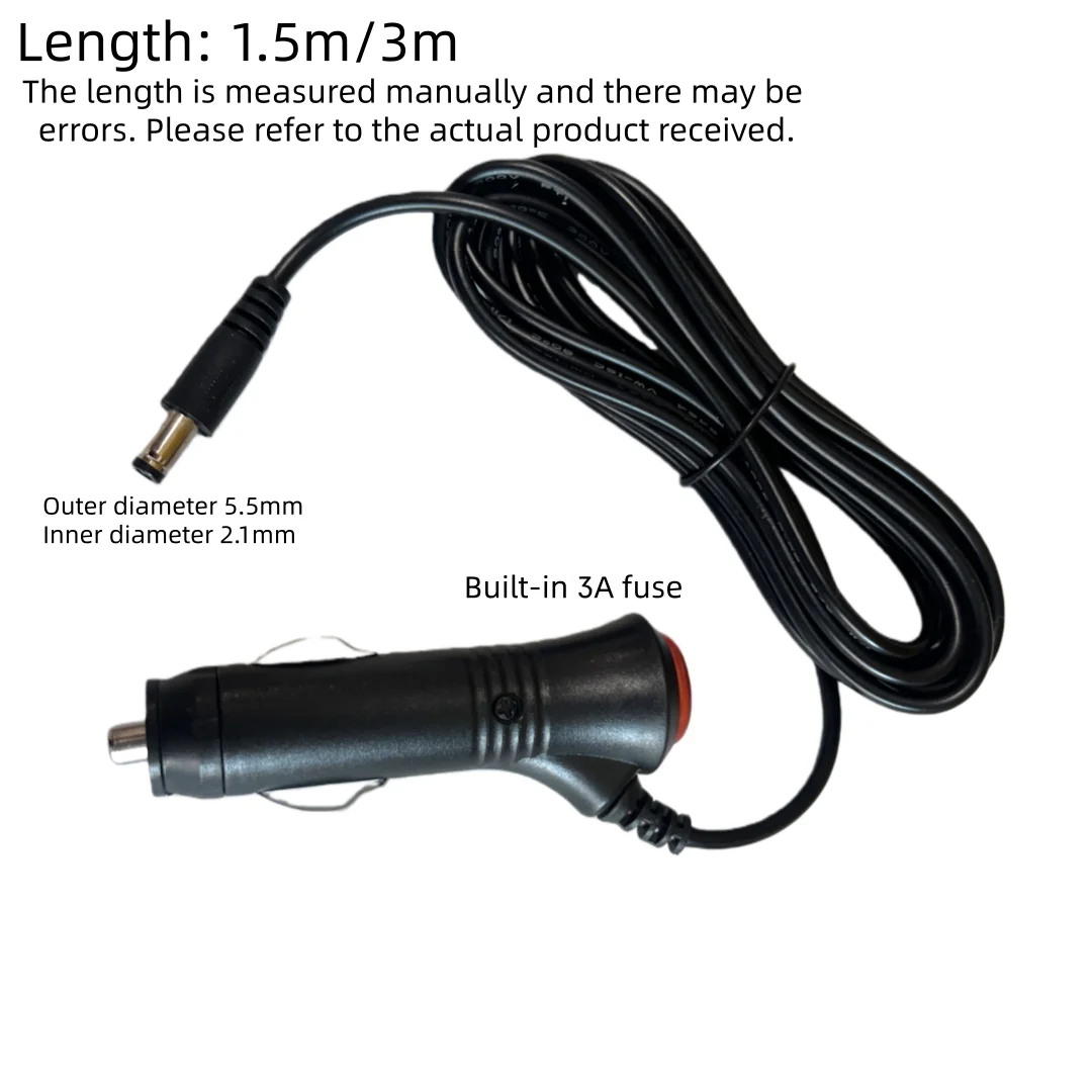12V/24V Auto-Zigarettenanzünder-Verlängerungskabel 1,5m/3m auf DC5,5 * 2,1mm Stecker mit rotem Schalter und Kontrollleuchte am Ende – Detail 2