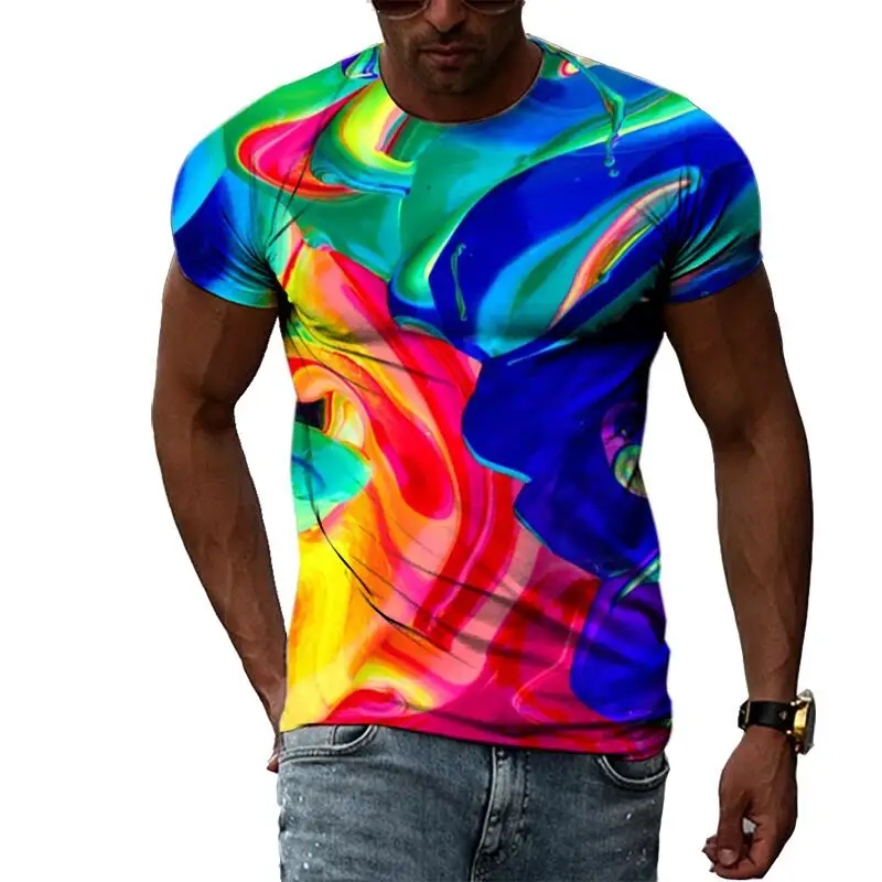 Summer Fashion Abstract Color Graphic T Shirt For Men Casual 3D Print Oversized Tee Harajuku Streetwear Short Sleeve Tops