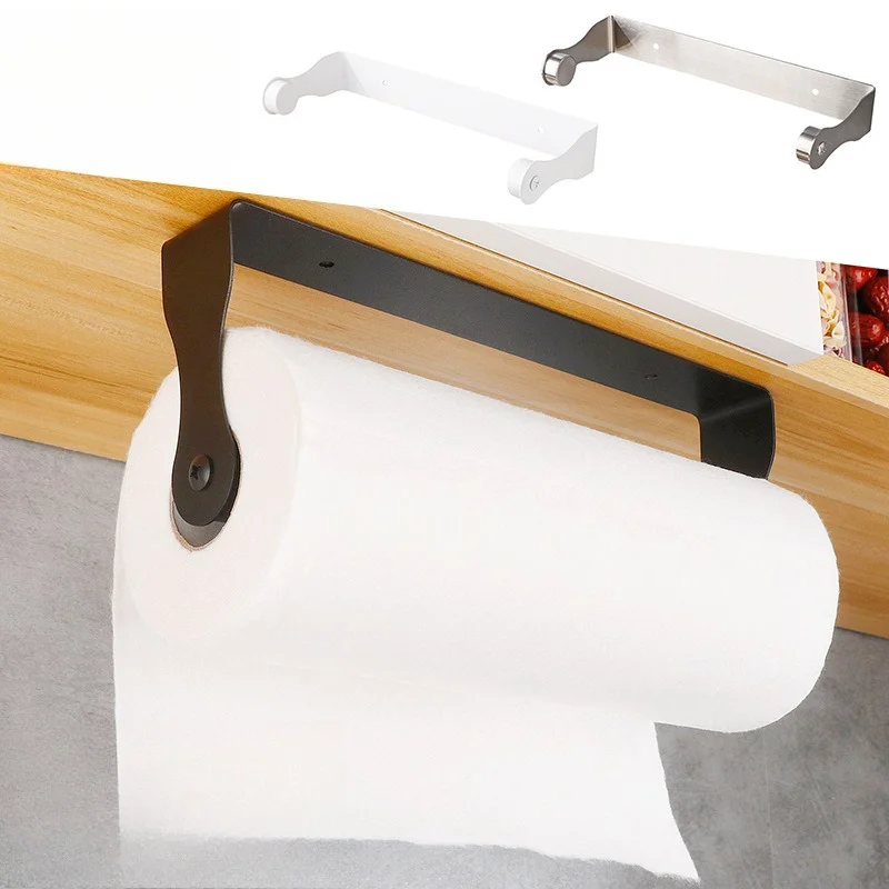 

No Drill Stainless Steel Paper Towel Holder - Wall Mount Kitchen/Bathroom Organizer, Rustproof Roll Dispenser for Cabinets