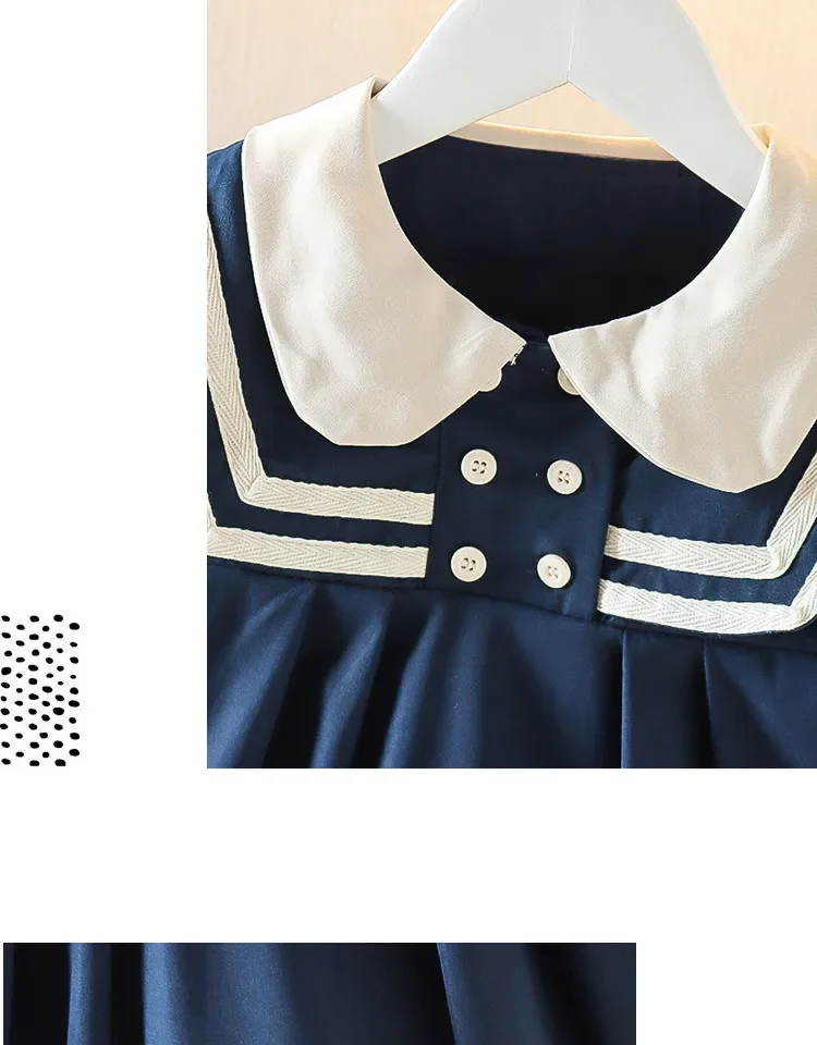 School Small Kid Spring Fall Newborn Baby Girl Clothes Cute Doll Navy Collar Cotton Long Sleeve Toddler Dresses Princess Dress