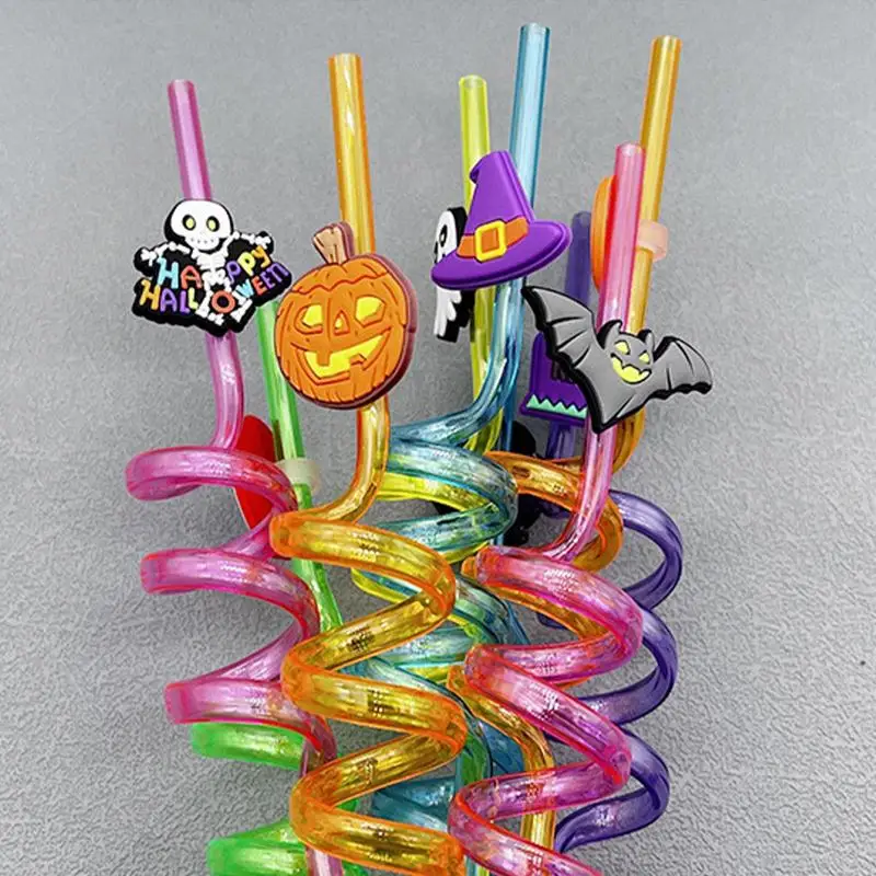 8pcs plastic Skull Ghost Witch Drinking Straws For Halloween Parties Halloween Straws Home Decor For School Friend's Gathering