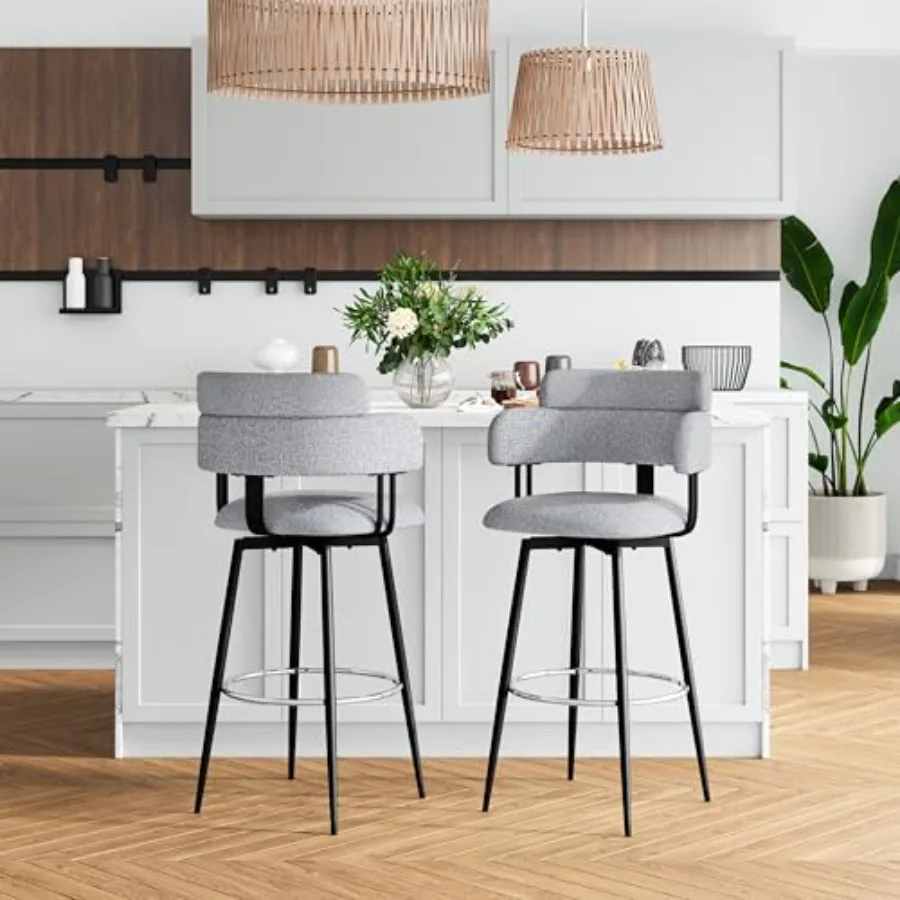 

Набор из 2 поворотных барных стульев высотой 30 дюймов, с эргономичной спинкой, обивкой из льняной ткани и хромированным покрытием.