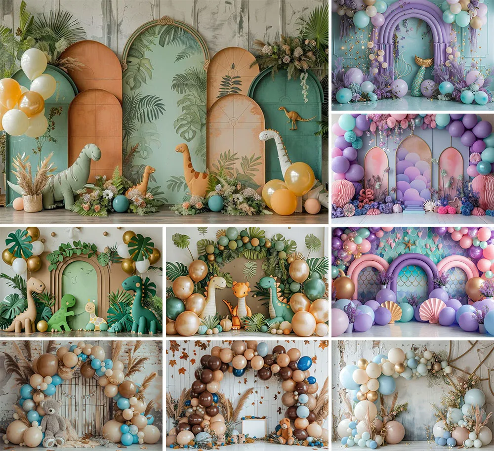 Mehofond Photography Background Dinosaur Mermaid Bear Balloon Kids Birthday Party Cake Smash Portrait Decor Backdrop Photo Studi