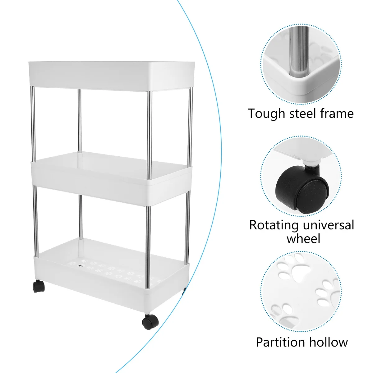 

Rolling 3-Layer Storage Cart Wheels Removable Rack Multi-Functional Bathroom Laundry Organizer For Home Kitchen Balcony