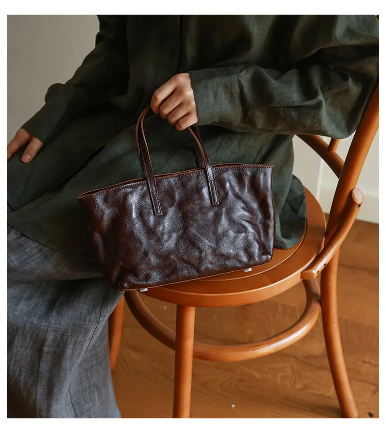 PNDME lässige, handgefertigte Vintage-Handtasche aus Rindsleder, erste Schicht, Damenhandtasche, schlicht, modisch, luxuriös, aus echtem Leder, Damen-Umhängetasche. – Detail 13
