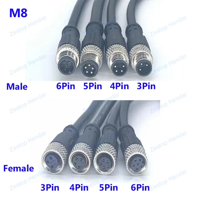 موصل مقاوم للماء للذكور والأنثى ، برغي معدني ، ذيل M8 ، سلك 2 متر ، 3 ، 4 ، 5 ، 6 ، 8 دبوس ، قابس زاوية مستقيم ، مستشعر طيران ، IP67 ، 1 #3
