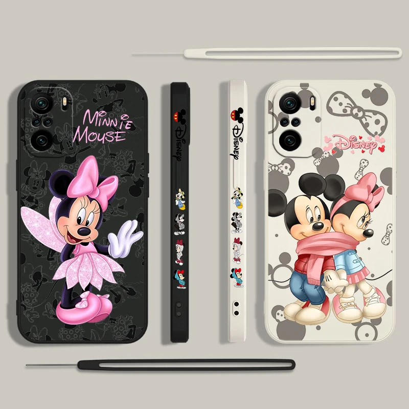 Disney Fashion Mickey Mouse For Xiaomi Redmi Note 13 12 12Pro 11 11S 11T 10S 10 Pro Plus Liquid Left Rope 5G Phone Case