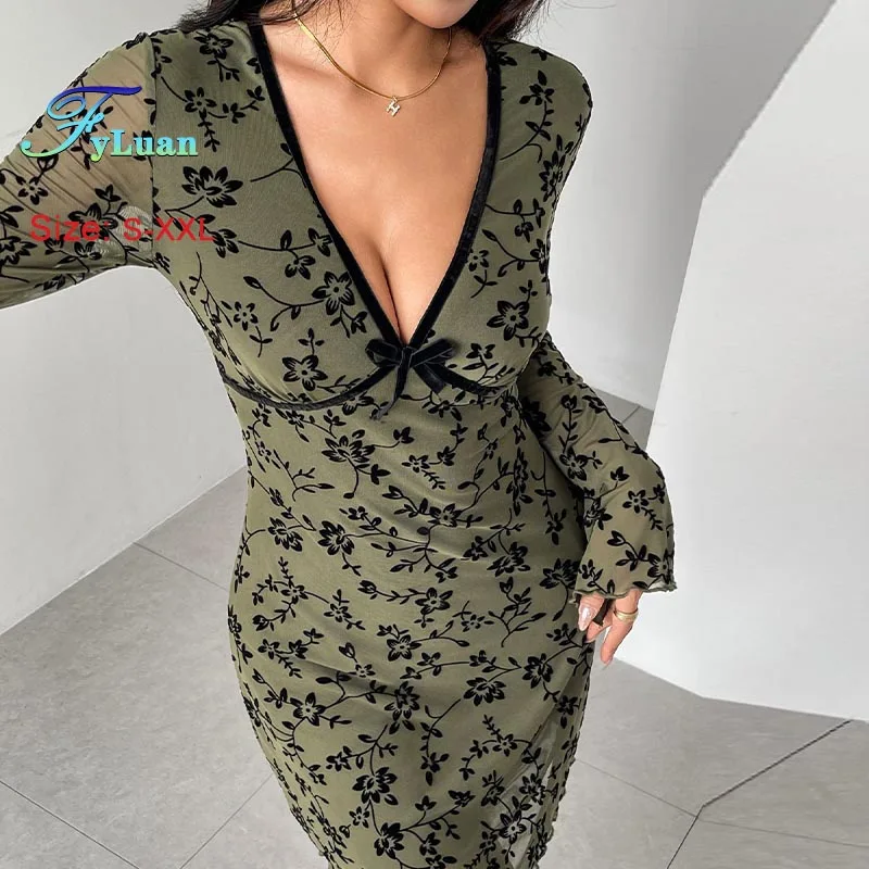 Europa e américa roupas femininas moda nova manga alargamento vestido de malha dupla camada decote em v profundo mini vestido emagrecimento vestido curto