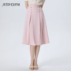 Ladies Sweet Pink Ruffles Skirts 2024 New Spring Summer Duoble Breasted Elegant Apricot A-Line Skirt OL Style Black Midi Skirts