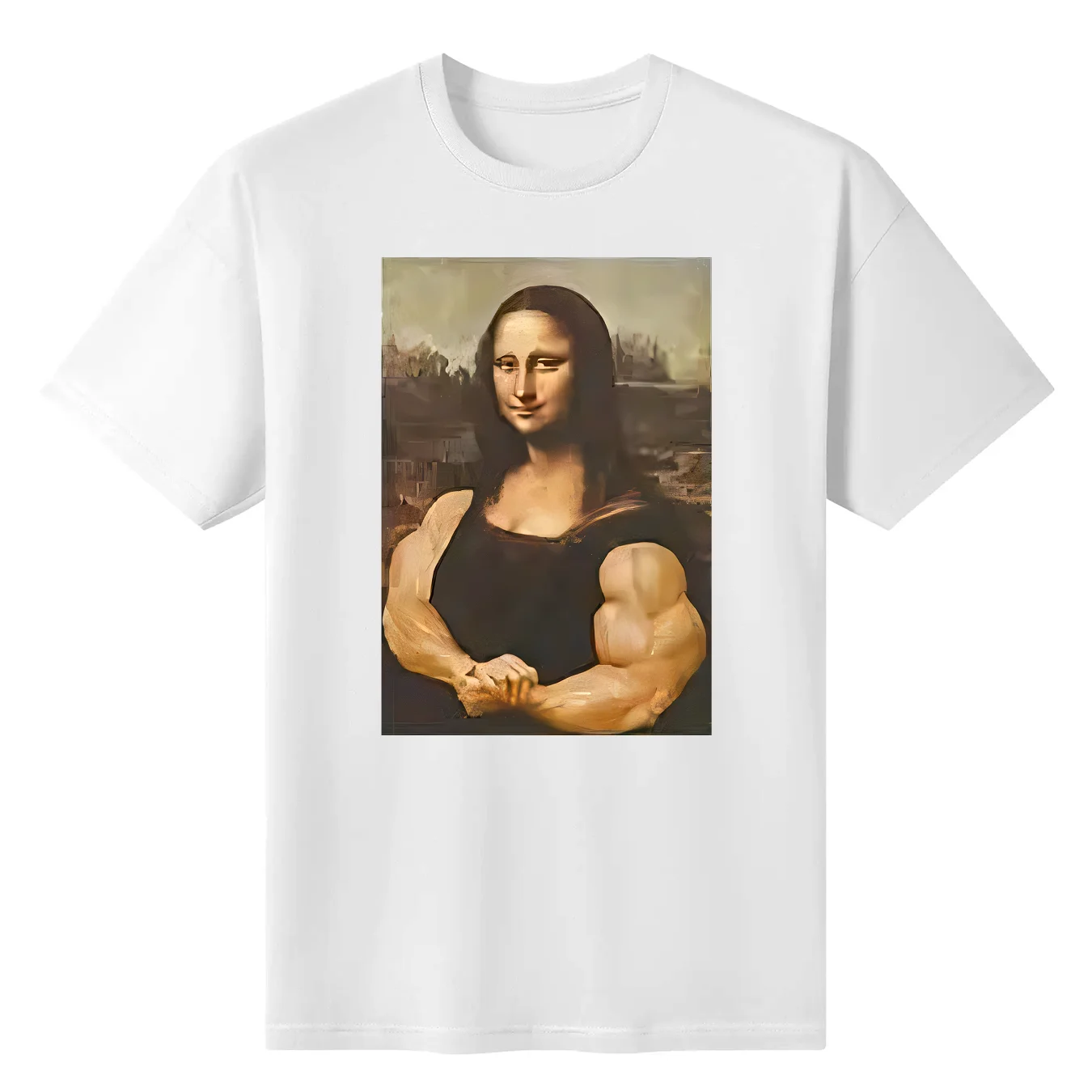 New Arrival Mona Lisa Bodybuilding T-shirt Muscle Gym Mimics Funny Funny Drawing Casual Graphic T-shirt Camo Fashion