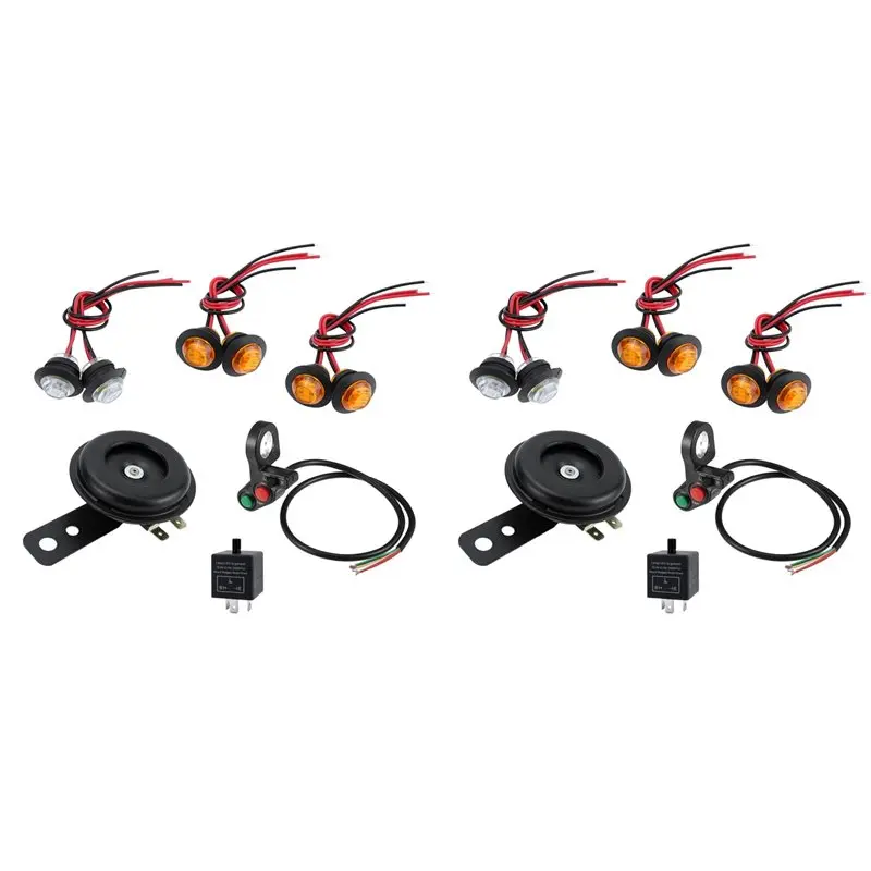NEW HOT In Stock-2X Universal Motorcycle Turn Signal Light LED Kit With Horn Turn Signal Headlight Horn 3-Pin Relay For ATV UTV