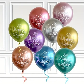 10pcs Birthday Balloons Happy Birthday Printed Pattern Baby Shower Chrome Latex Balloon…