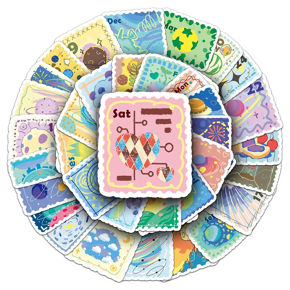 

10/30/50pcs Kawaii Creative Date Stamp Stickers Cartoon Graffiti Decals Suitcase Phone Case Guitar Cute Decoration Sticker Toys