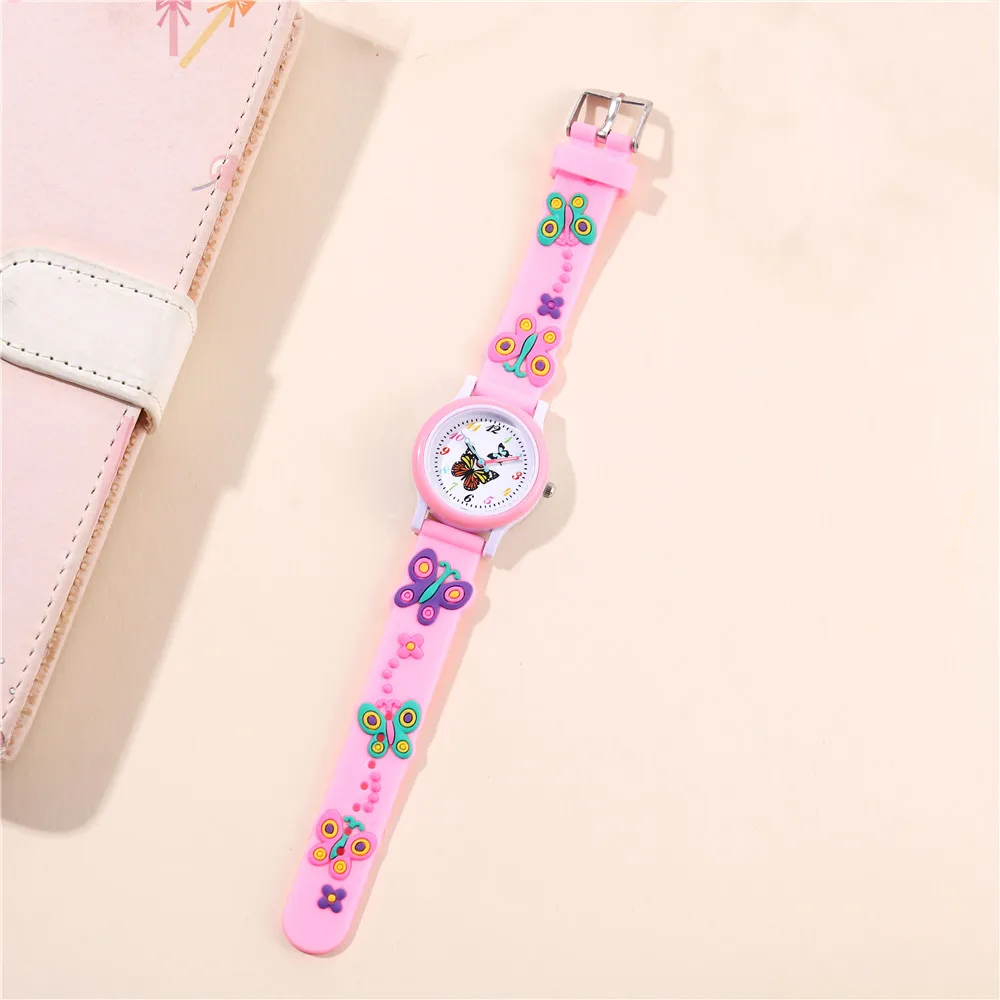 3D 蝶パターン子供腕時計ファッションシリコーンストラップ腕時計女子学生時計