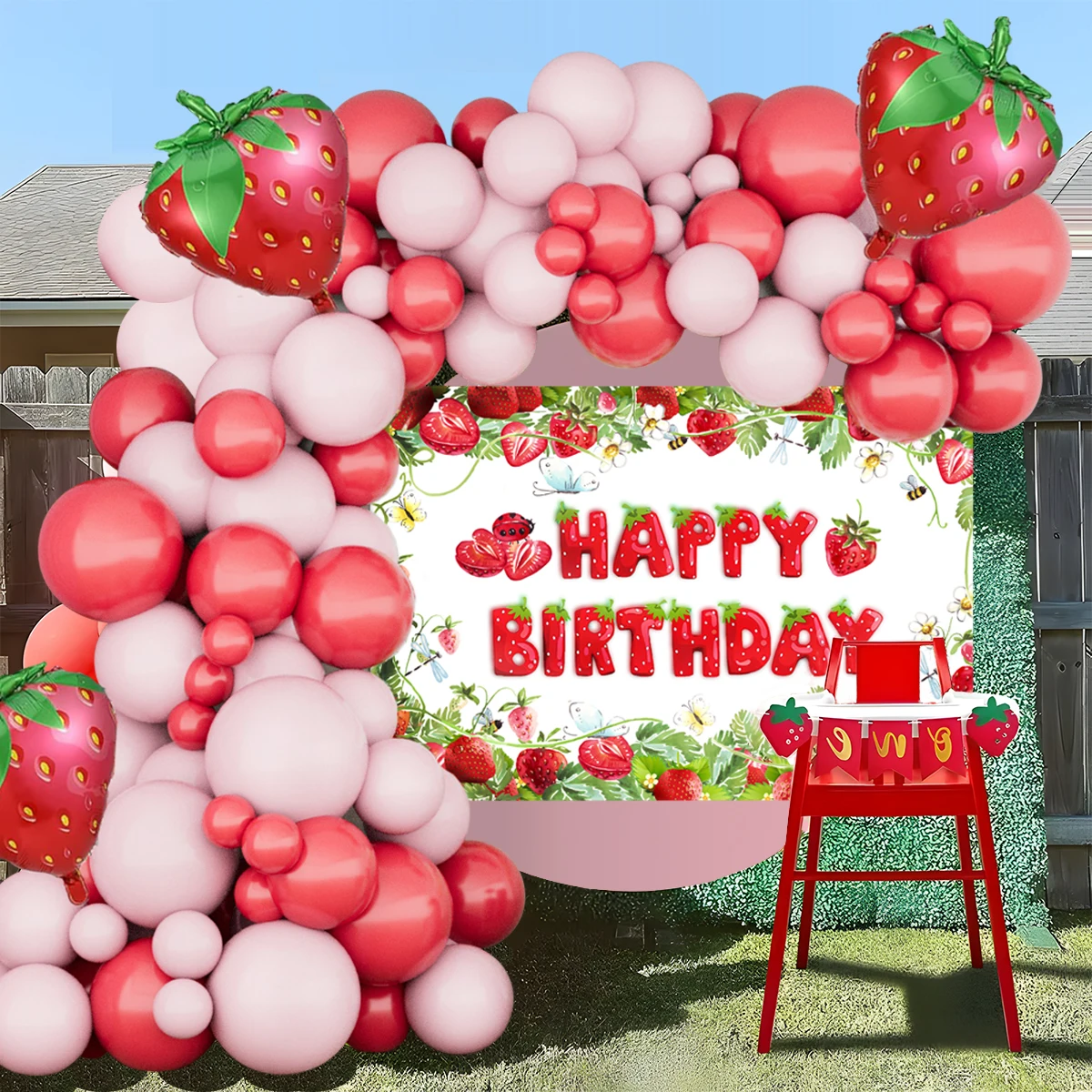 Strawberry Balloon Garland Kit Birthday Party Decor Sweet Strawbeey Backdrop Girl Kids Birthday Family Party Supplies