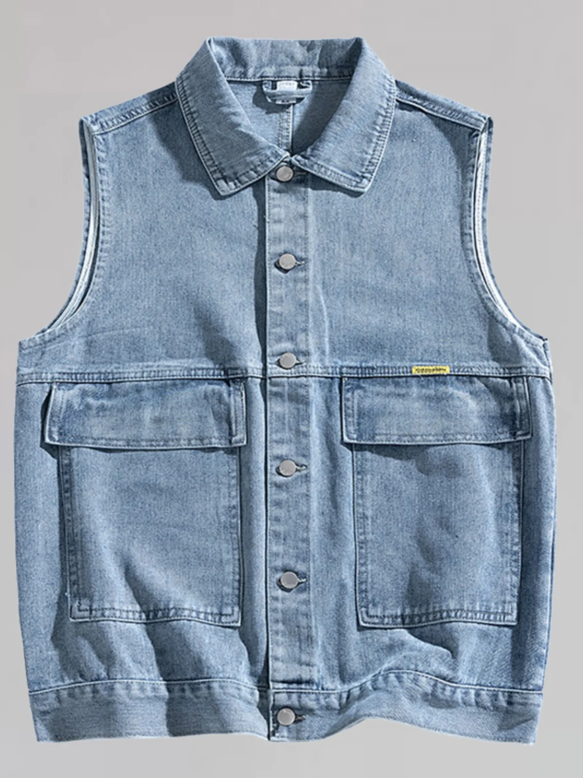 

Повседневный свободный мужской джинсовый жилет для весны и осени, функциональная верхняя одежда из смесового хлопка и полиэстера, молодежный стиль, модный фасон.