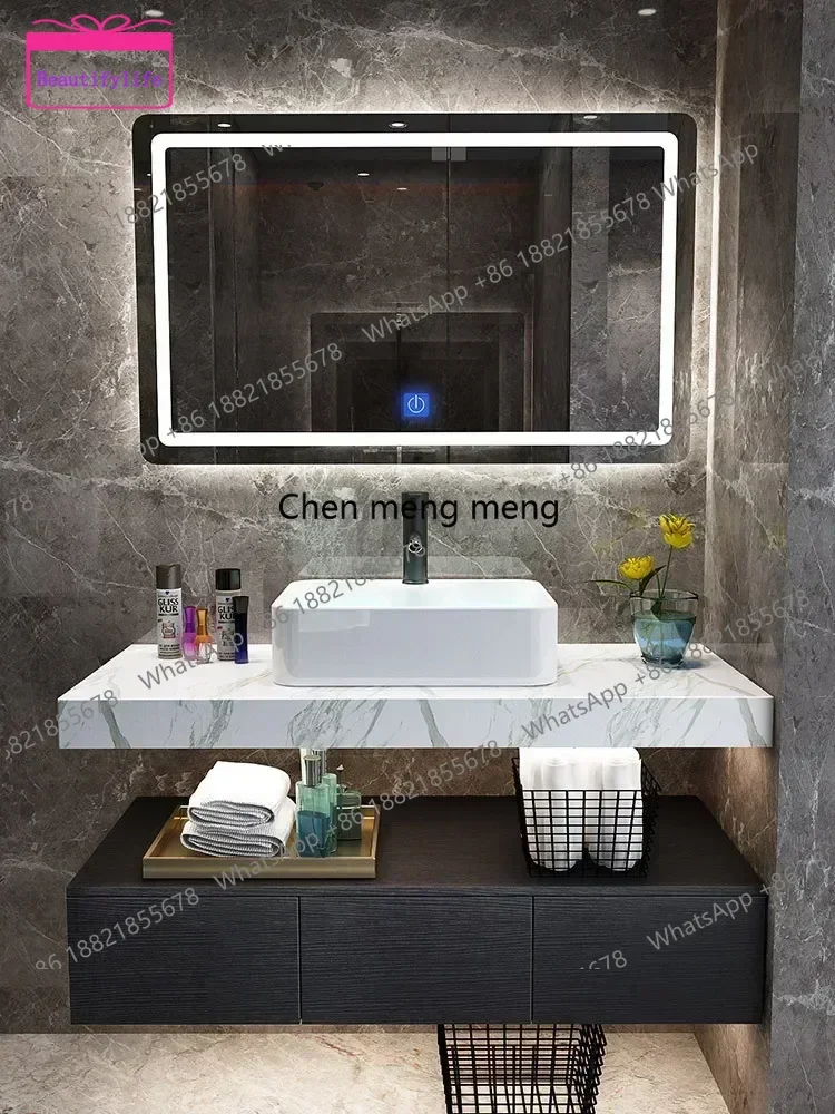 YL Minimalist Bathroom Cabinet with Ceramic Top Sink Smart Mirror Toilet Washbasin Bathroom Slate Vanity Cabinet Bathroom Furn